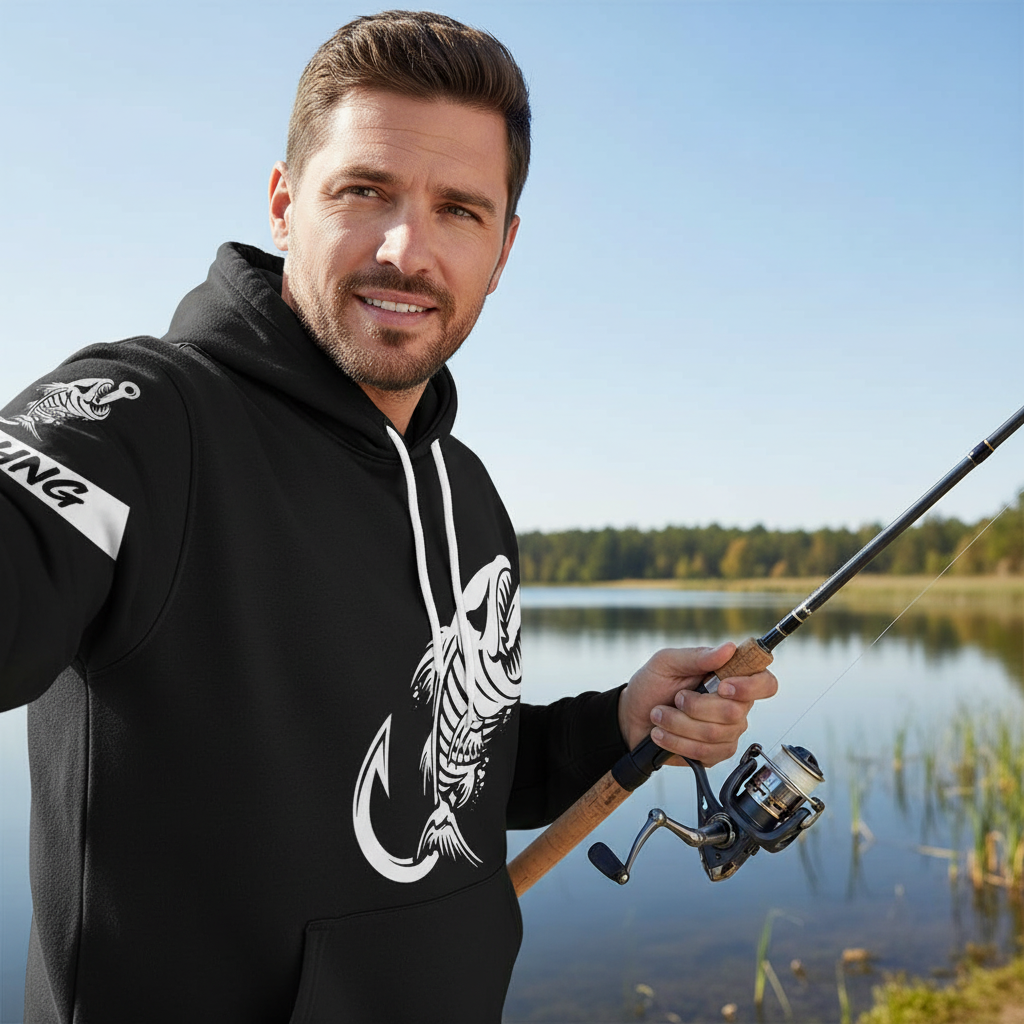 Black Fish hook skull fish reaper skeleton Custom name fishing jerseys | Hoodie - NPQ777