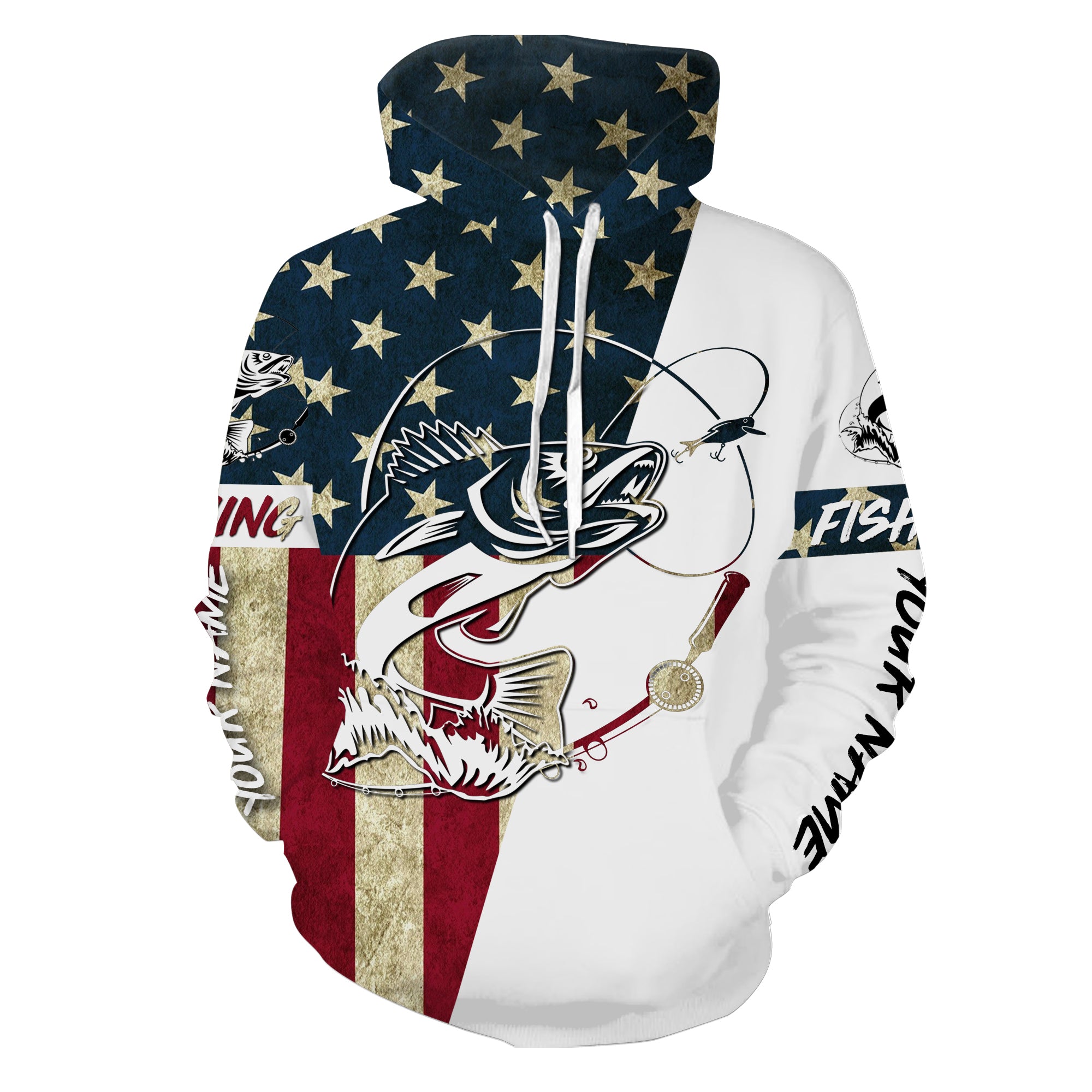 Walleye Fishing American Flag Custom Hoodie Fishing Shirts, Personalized Patriotic Fishing Gifts UV clothing - IPHW1109