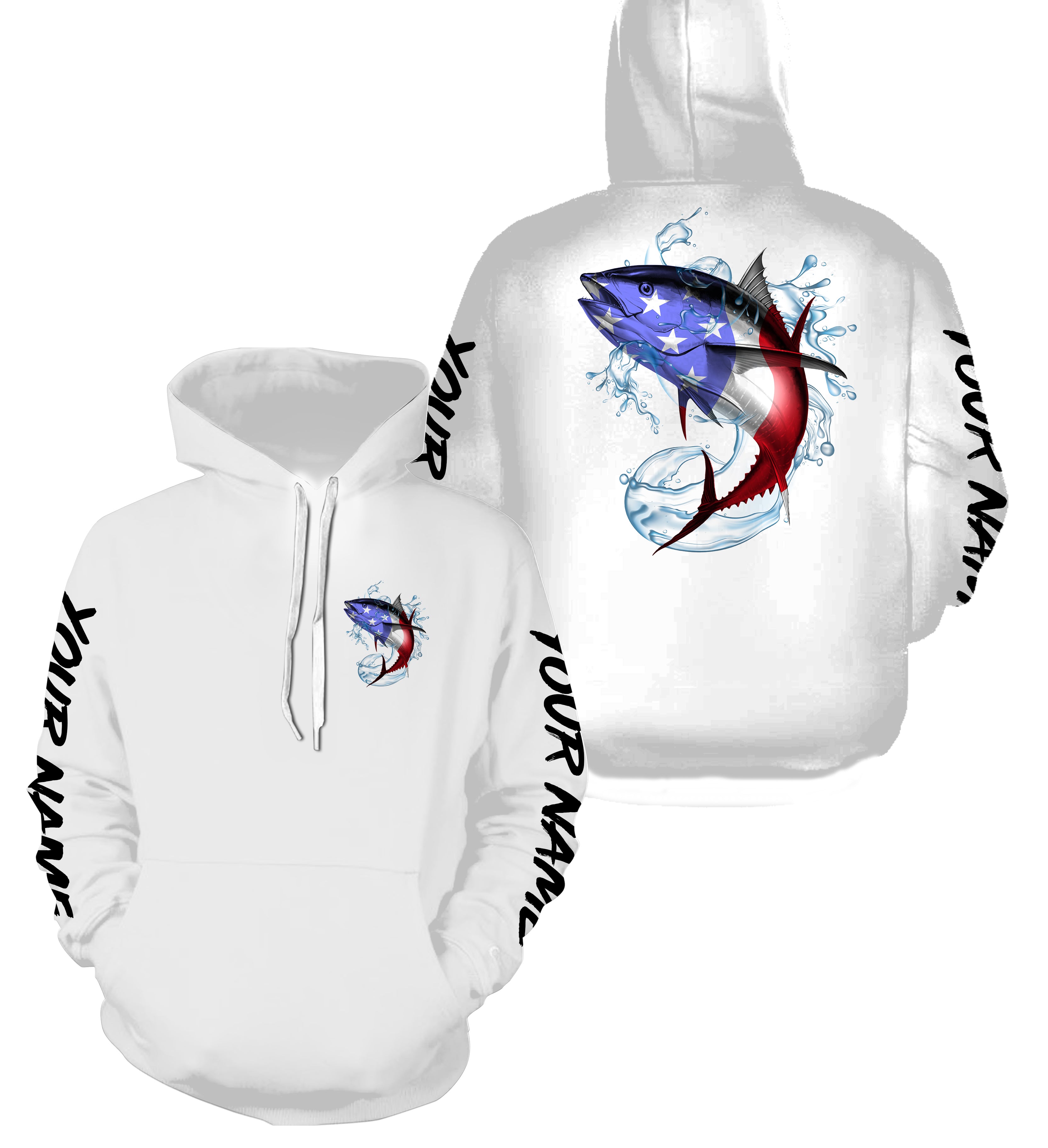 Tuna Fishing American Flag Custom performance Hoodie Fishing Shirts, Patriotic Fishing gifts - IPHW1414