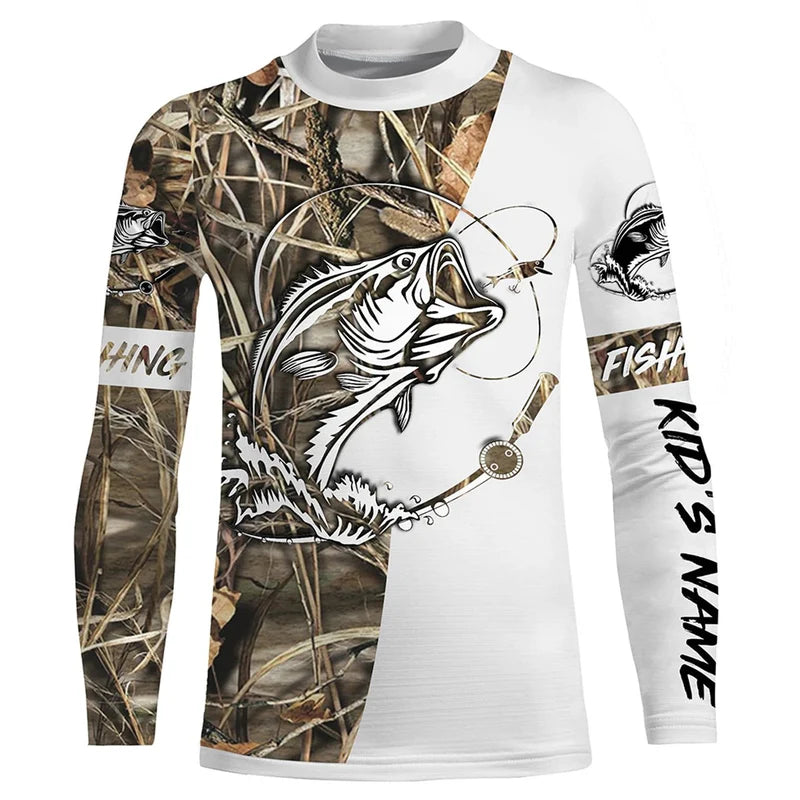 Beautiful kid bass fishing tournament UV protection shirt customize name fishing personalized gift