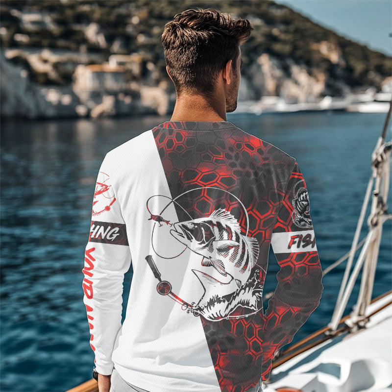 Personalized Black Drum Fishing jerseys, Black Drum Fishing Long Sleeve Fishing tournament shirts | red camo A79