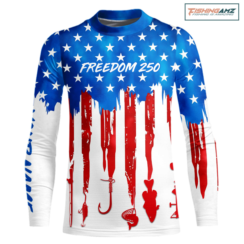 American Freedom 250 UV protection kid fishing shirt fishing jersey for fisherman