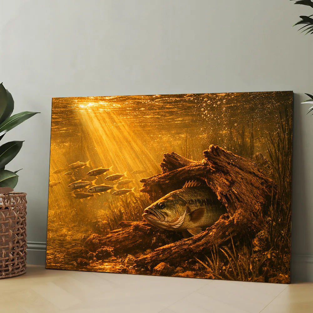 Bass Fish Art Bass Ambush at Sunrise Fishing Art Canvas Decor