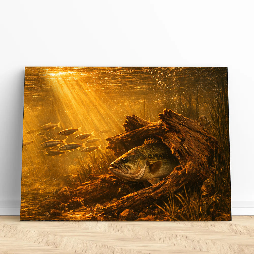 Bass Fish Art Bass Ambush at Sunrise Fishing Art Canvas Decor