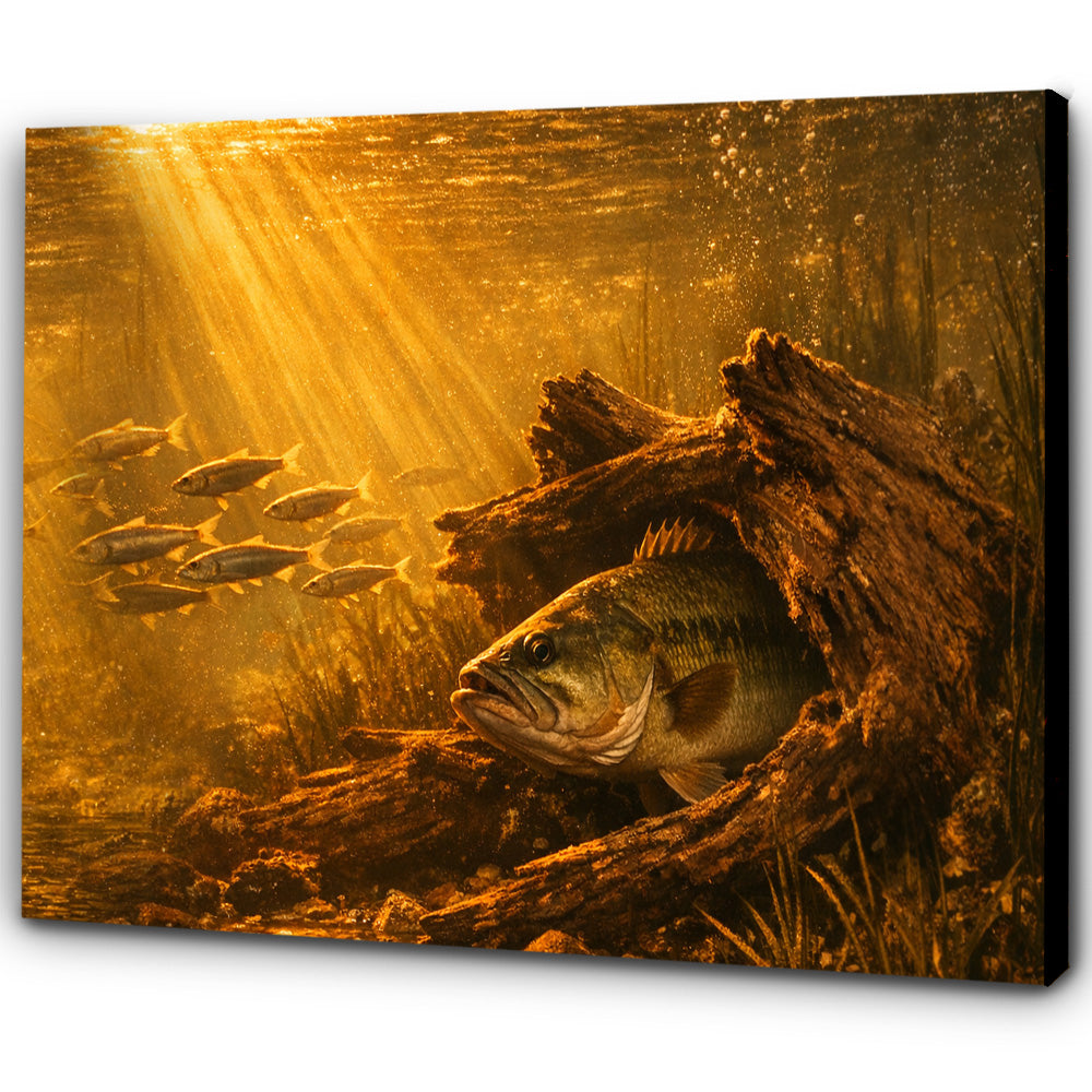 Bass Fish Art Bass Ambush at Sunrise Fishing Art Canvas Decor