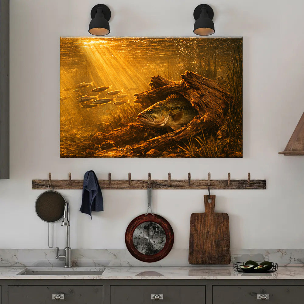 Bass Fish Art Bass Ambush at Sunrise Fishing Art Canvas Decor