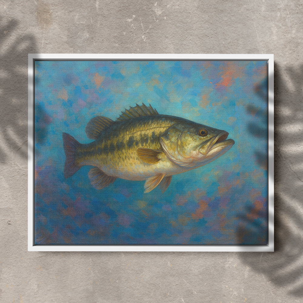 Bass Fishing Art Colorful Painting Fish Art Printed Framed Matte Canvas