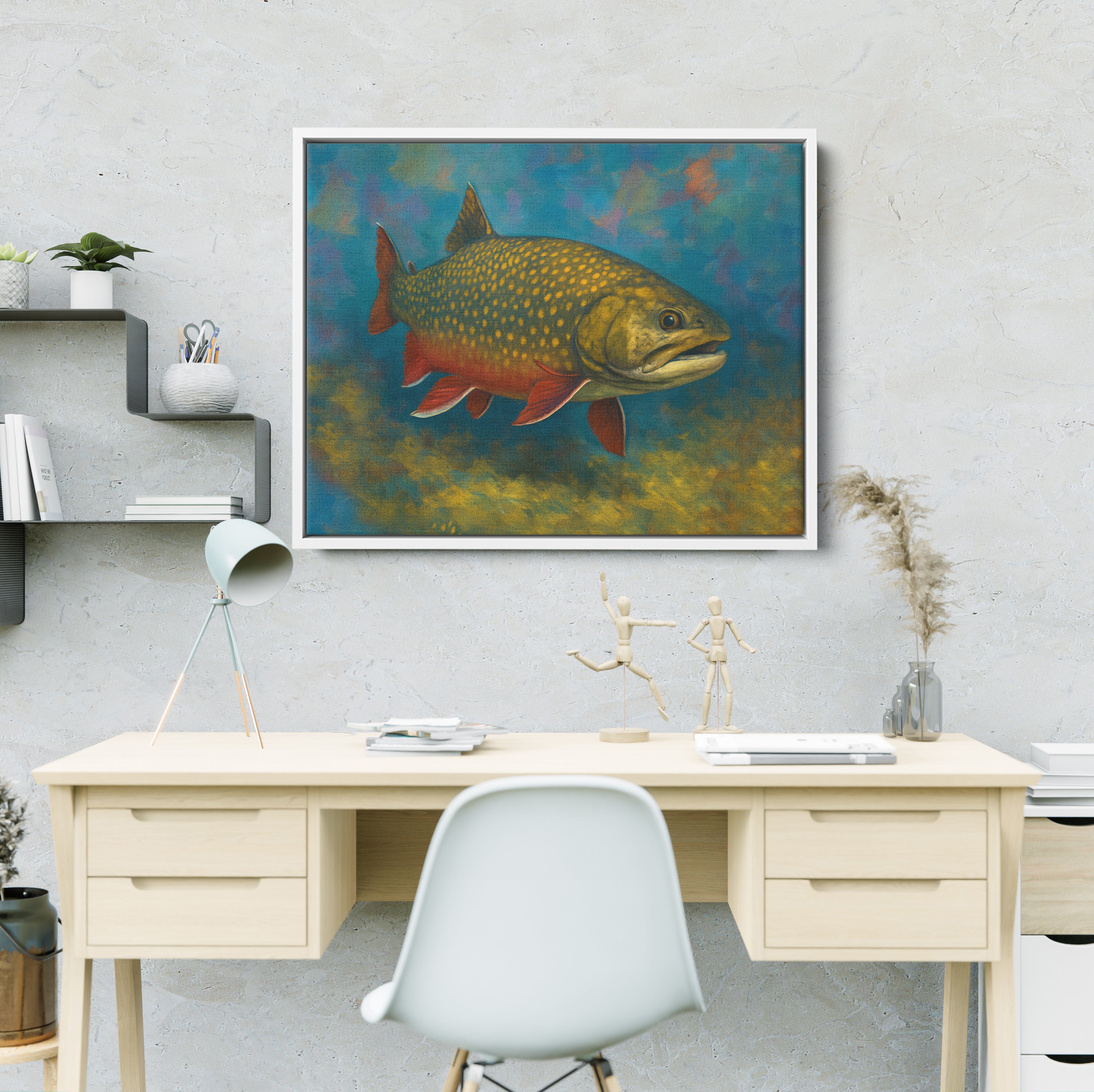 Brook Trout Fishing Art Colorful Painting Fish Art Printed Framed Matte Canvas