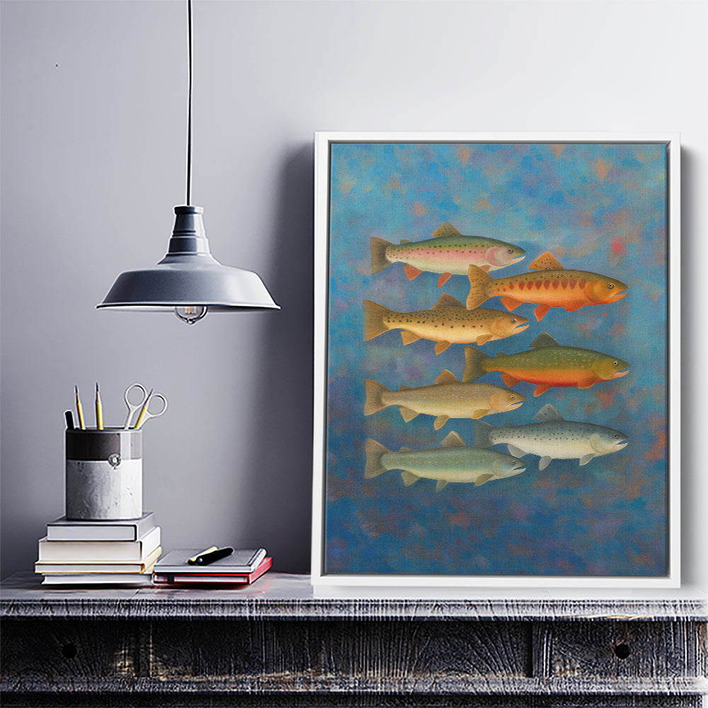 Trout of North America Fish Art Colorful Painting Printed Framed Matte Canvas