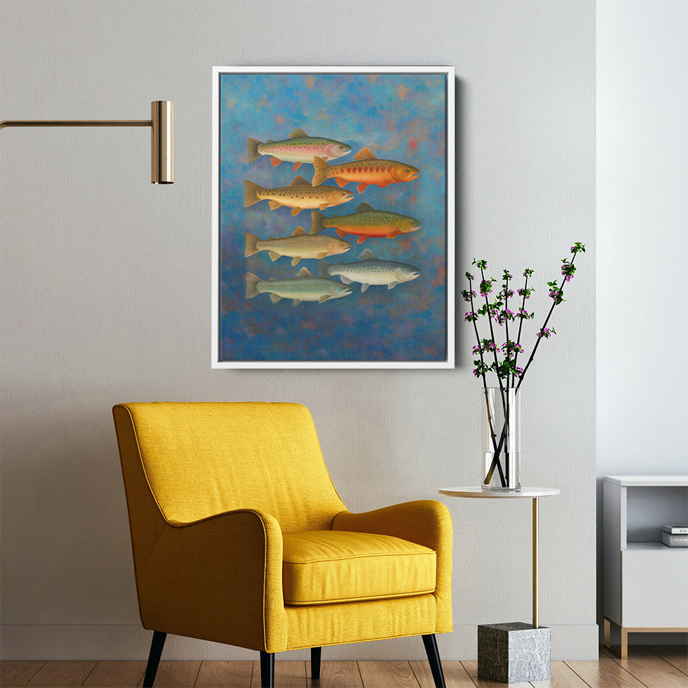 Trout of North America Fish Art Colorful Painting Printed Framed Matte Canvas