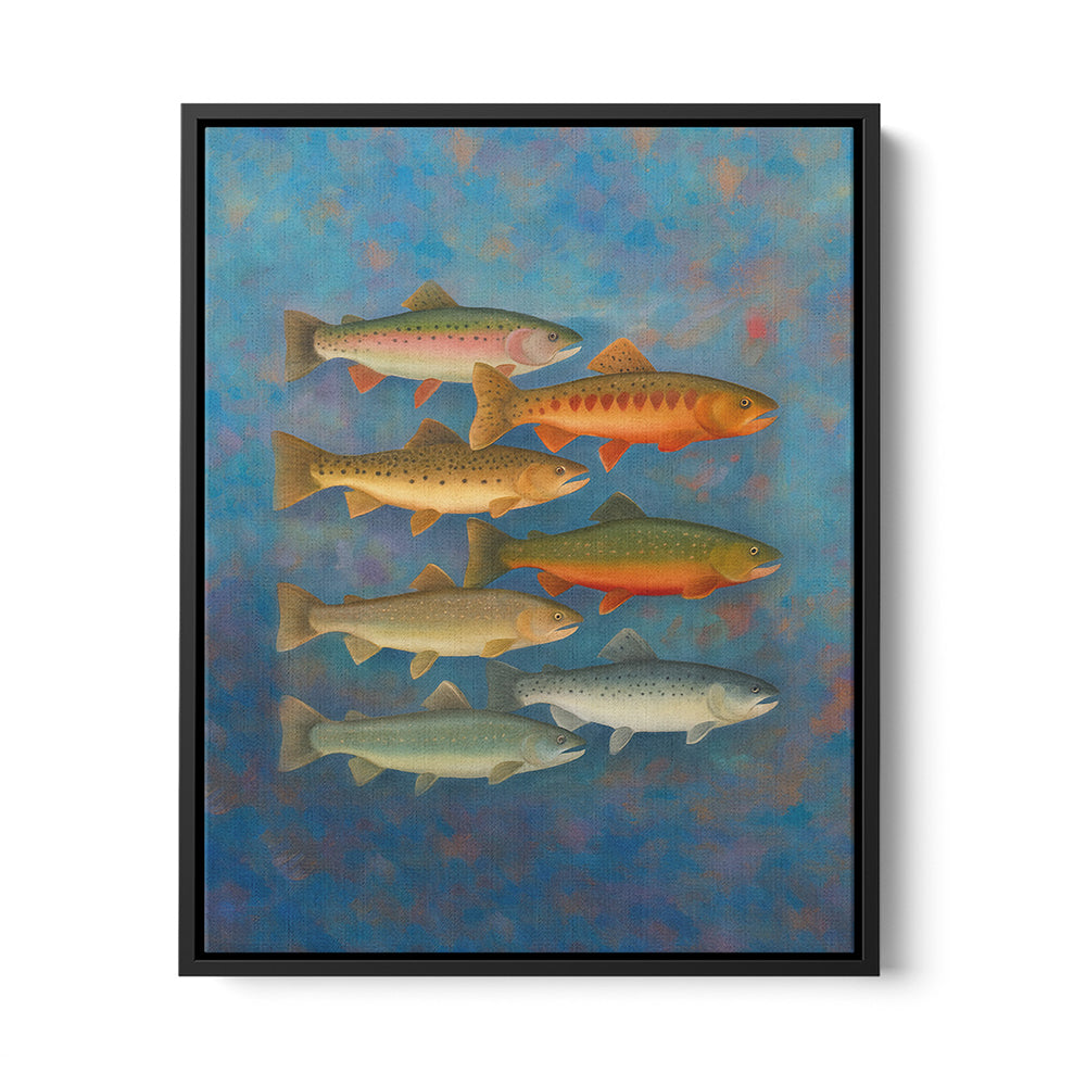 Trout of North America Fish Art Colorful Painting Printed Framed Matte Canvas