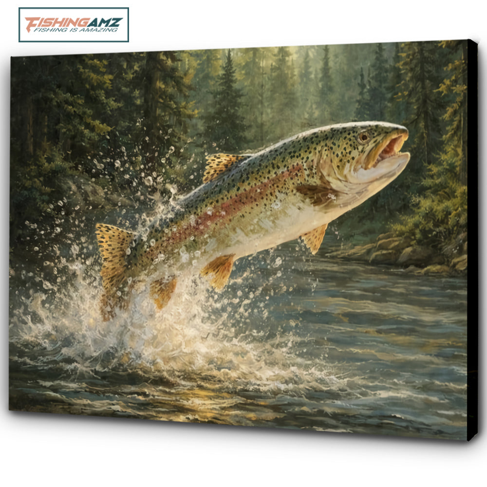Trout Fishing Wall Art Canvas of Trout Fish Painting Print Man Cave Art Fishing Decor