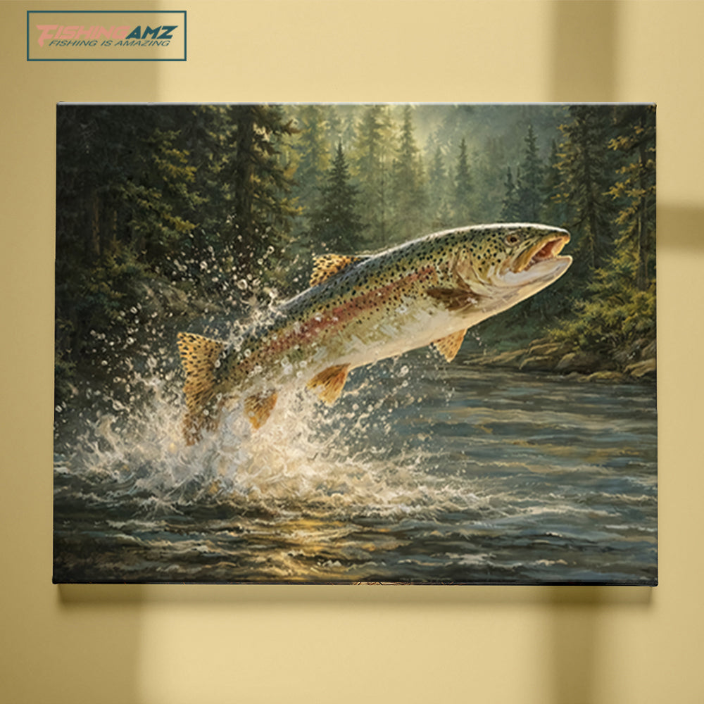 Trout Fishing Wall Art Canvas of Trout Fish Painting Print Man Cave Art Fishing Decor