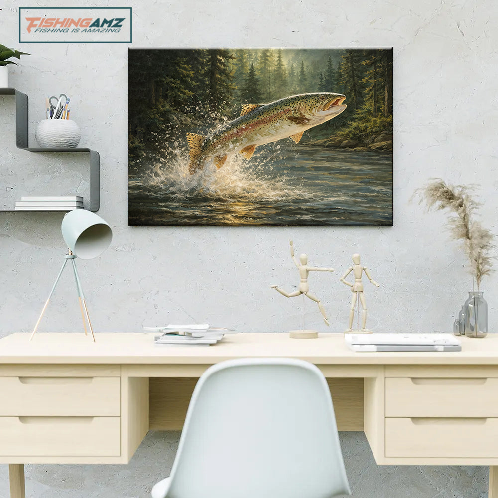Trout Fishing Wall Art Canvas of Trout Fish Painting Print Man Cave Art Fishing Decor