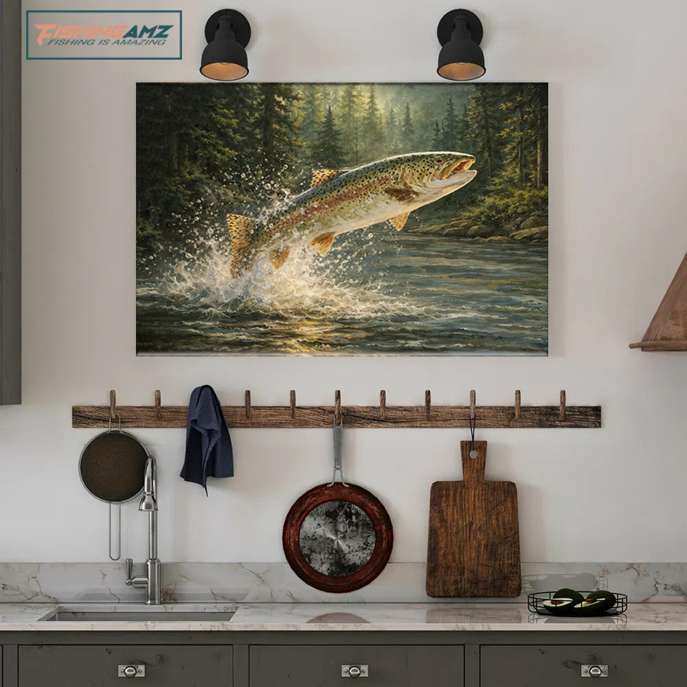 Trout Fishing Wall Art Canvas of Trout Fish Painting Print Man Cave Art Fishing Decor