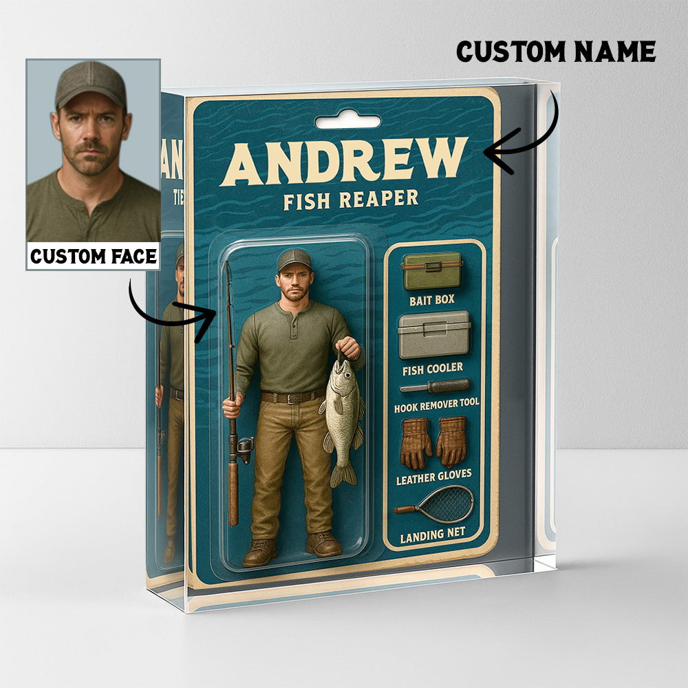 Fish reaper toy box acrylic plaque custom name and face for fisherman
