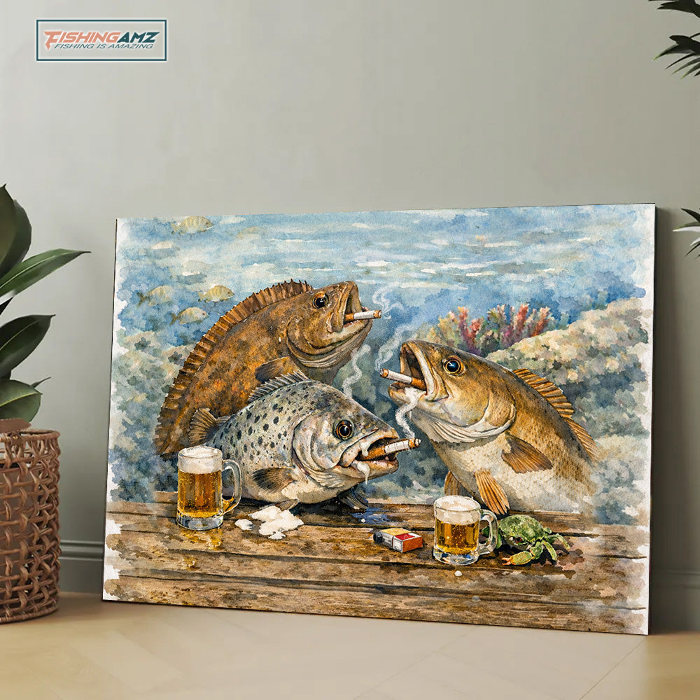 Texas Slam fishing art fish enjoying drinks underwater canvas