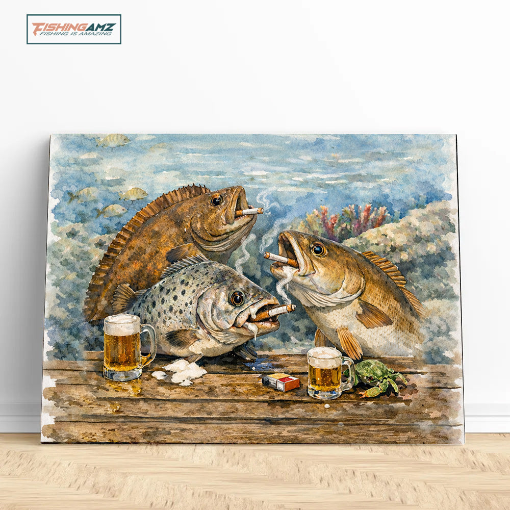 Texas Slam fishing art fish enjoying drinks underwater canvas