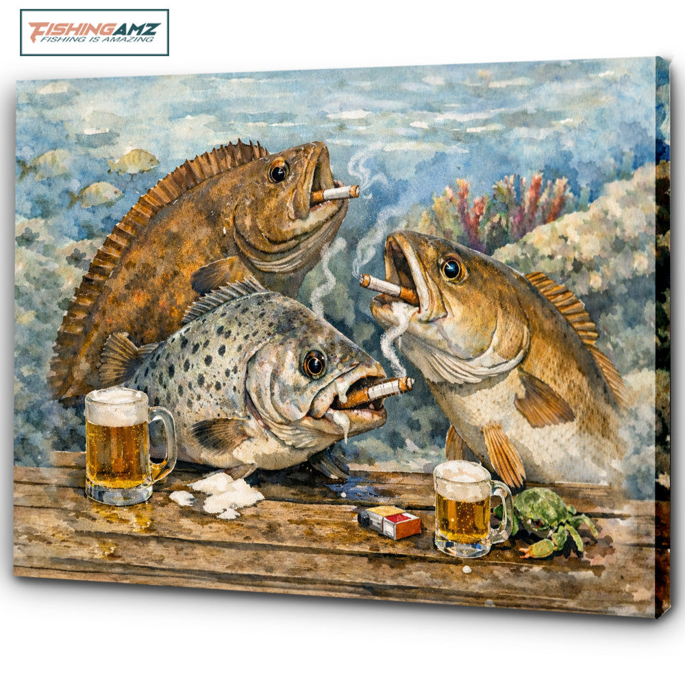 Texas Slam fishing art fish enjoying drinks underwater canvas