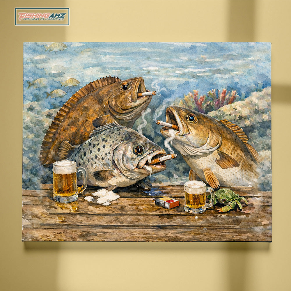 Texas Slam fishing art fish enjoying drinks underwater canvas