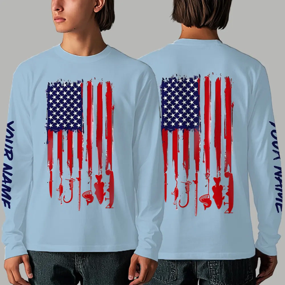 American Flag Fishing Long Sleeve Shirt Fishing Jersey For Fisherman