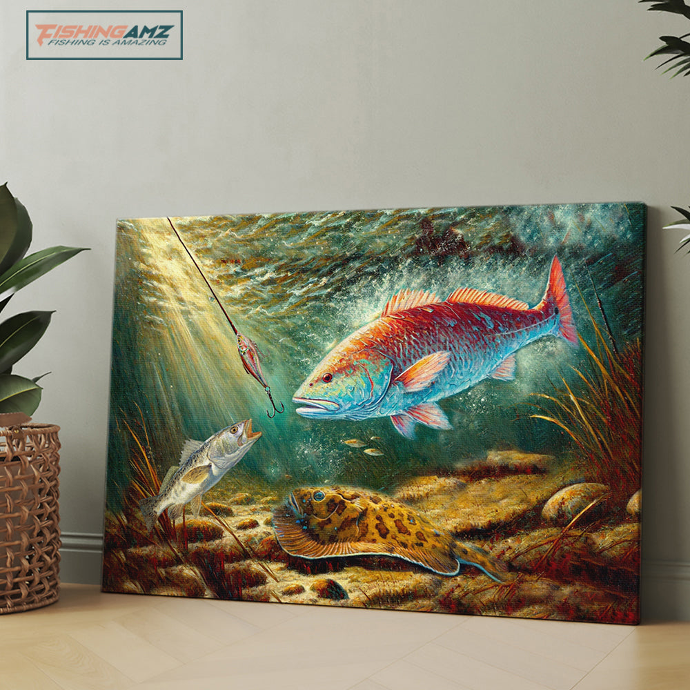 Battle Underwater: Texas Slam Fish Art Canvas Painting Matte Canvas