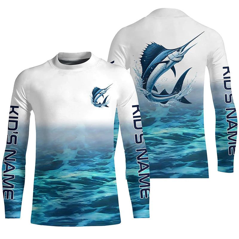 Sailfish Fishing Custom Kid Long Sleeve Performance Fishing Shirts, Sailfish Saltwater Fishing Shirt IPHW6324