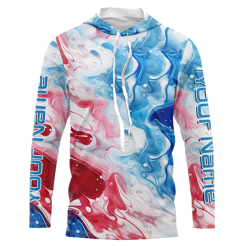 Red, White, Blue Tie Dye Camo Custom Long Sleeve Fishing Shirts, Patriotic Fishing Jerseys IPHW5204