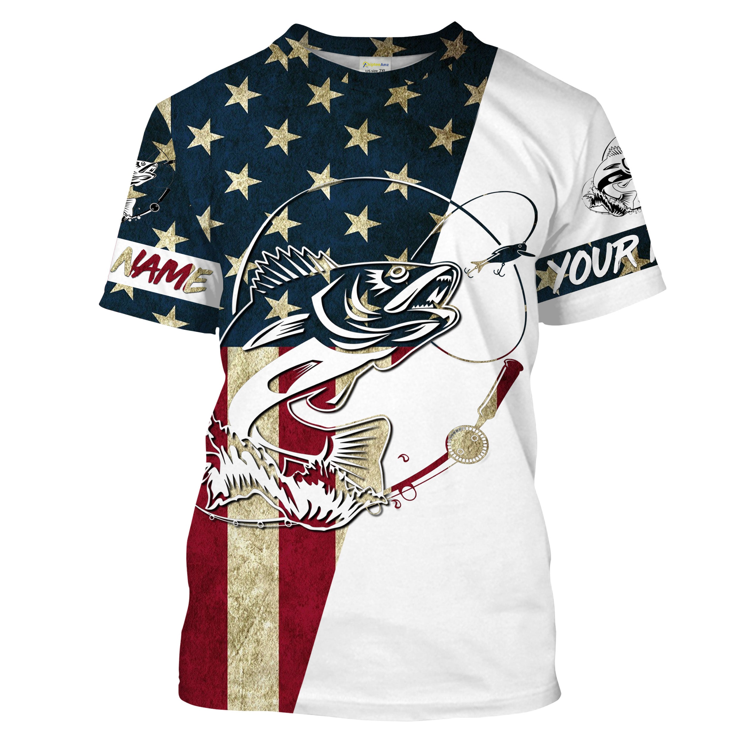 Walleye Fishing American Flag Custom Fishing T-Shirts, Personalized Patriotic Fishing Gifts UV clothing - IPHW1109