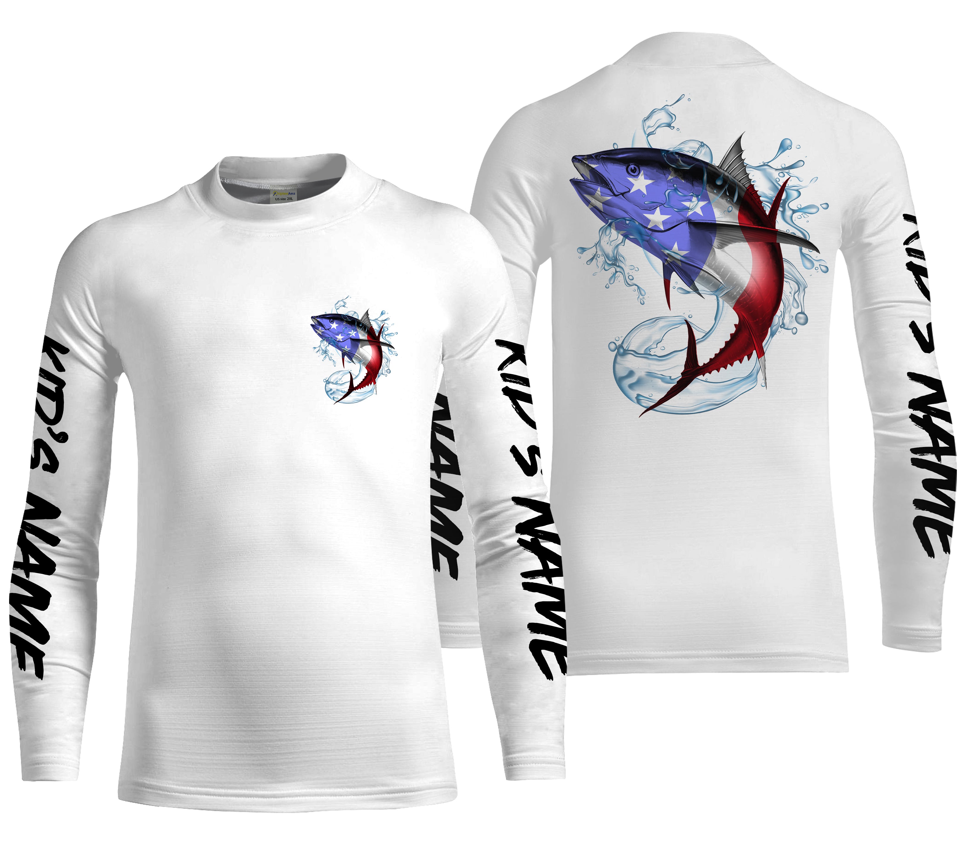 Tuna Fishing American Flag Custom performance Kid Long Sleeve Fishing Shirts, Patriotic Fishing gifts - IPHW1414
