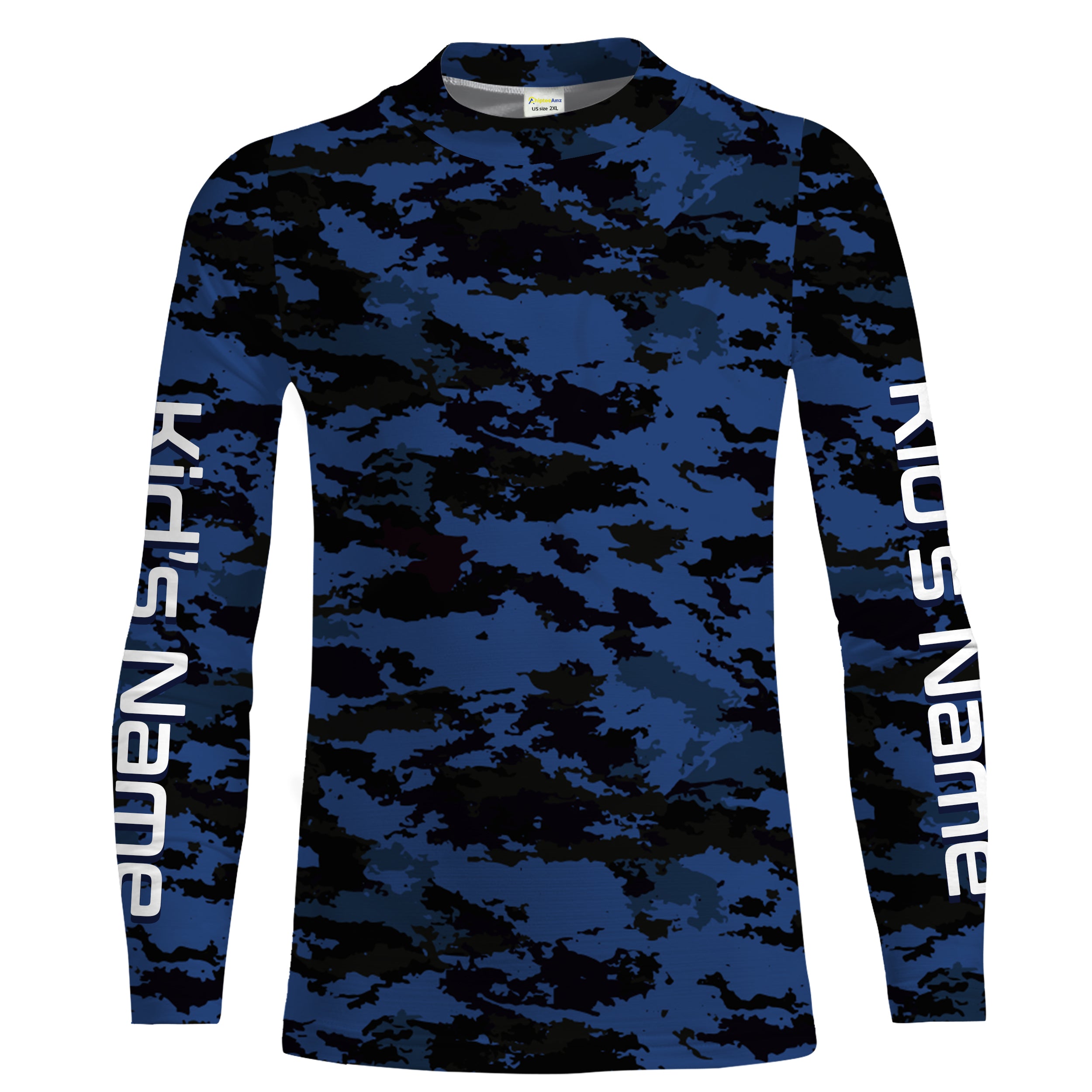 Dark blue camo Custom UV Kid Long Sleeve performance Fishing Shirts, camouflage Fishing apparel IPHW1579