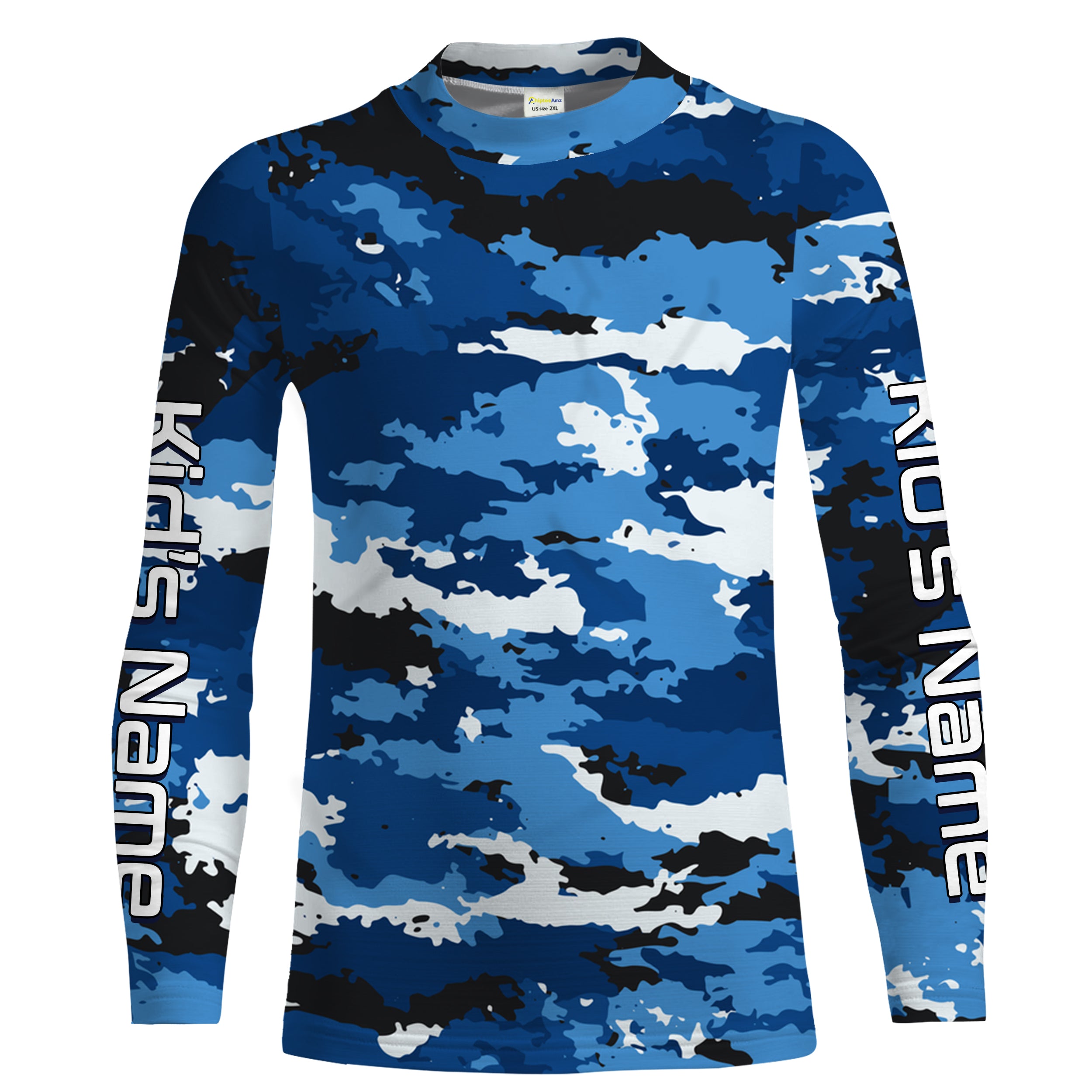 Blue camo Custom UV Kid Long Sleeve performance Fishing Shirts, camouflage Fishing apparel IPHW1580