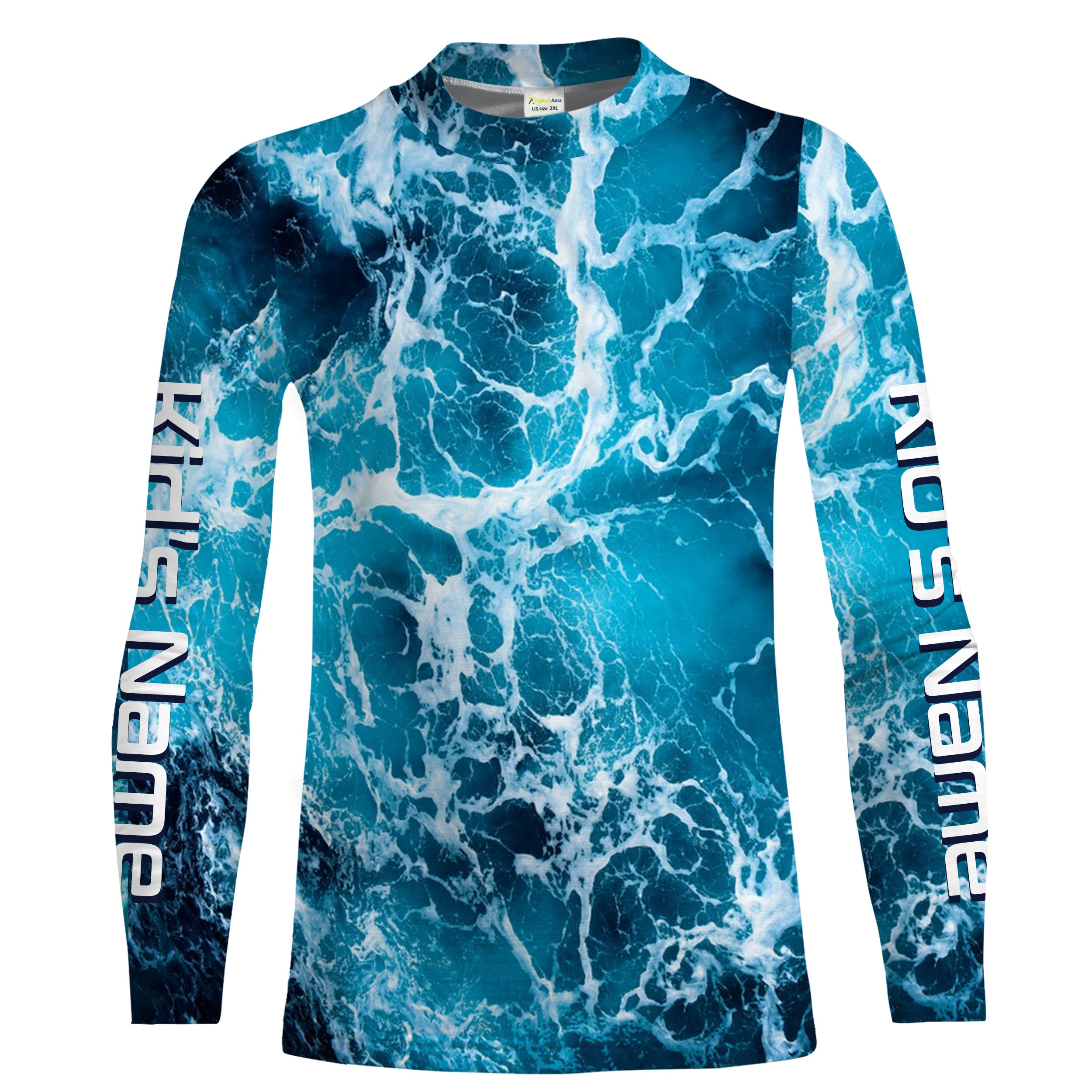 Custom Saltwater Kid Long sleeve Fishing Shirts UV Protection, Sea wave camo Fishing Shirts - IPHW1329