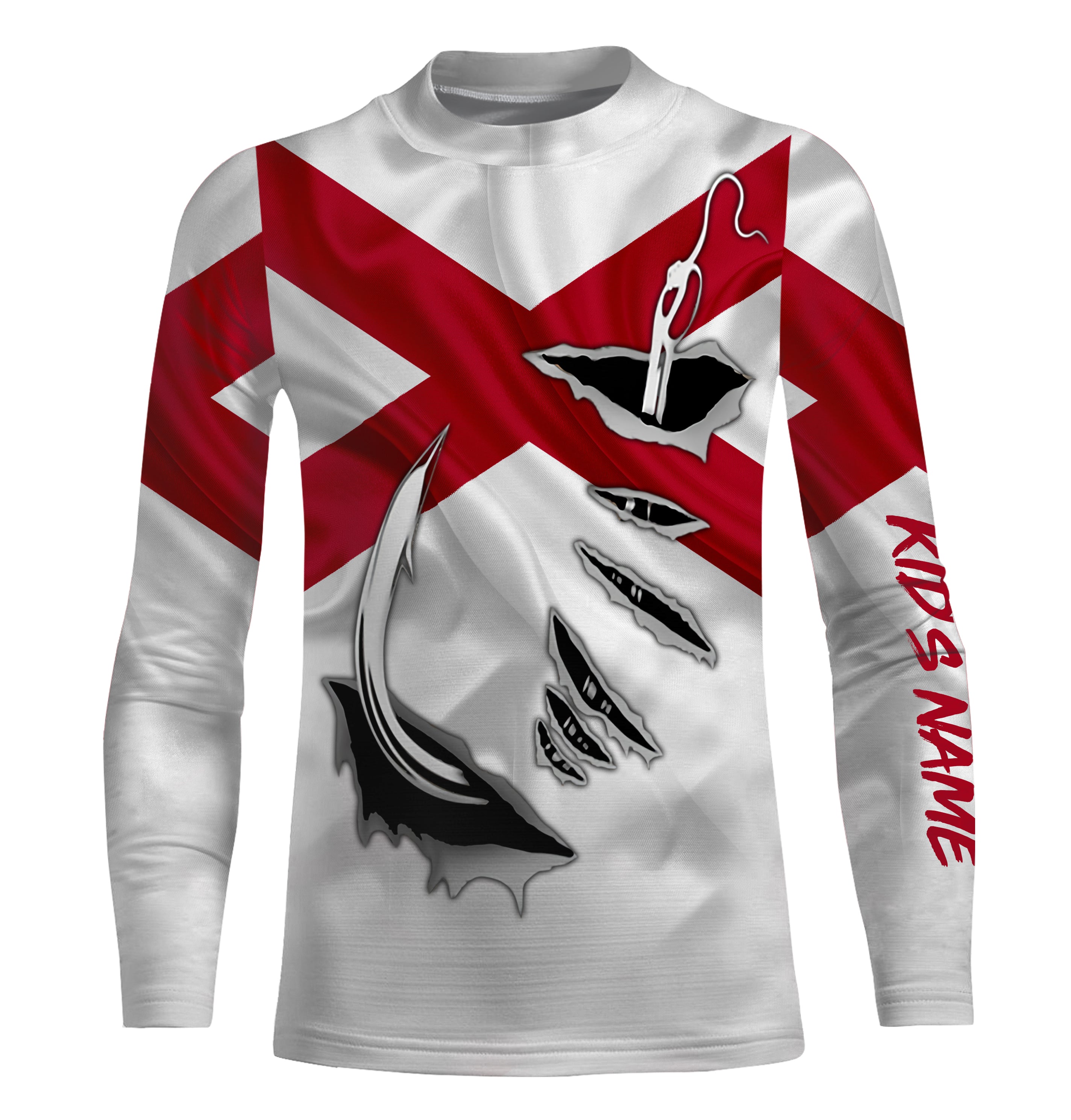 Alabama Flag 3D Fish Hook UV Protection custom Kid Long Sleeve performance Fishing Shirts IPHW484