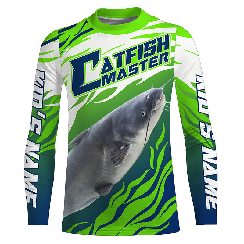 River Blue Catfish Custom Kid Long Sleeve Fishing Shirts, Catfish Tournament Fishing apparel | green IPHW3624