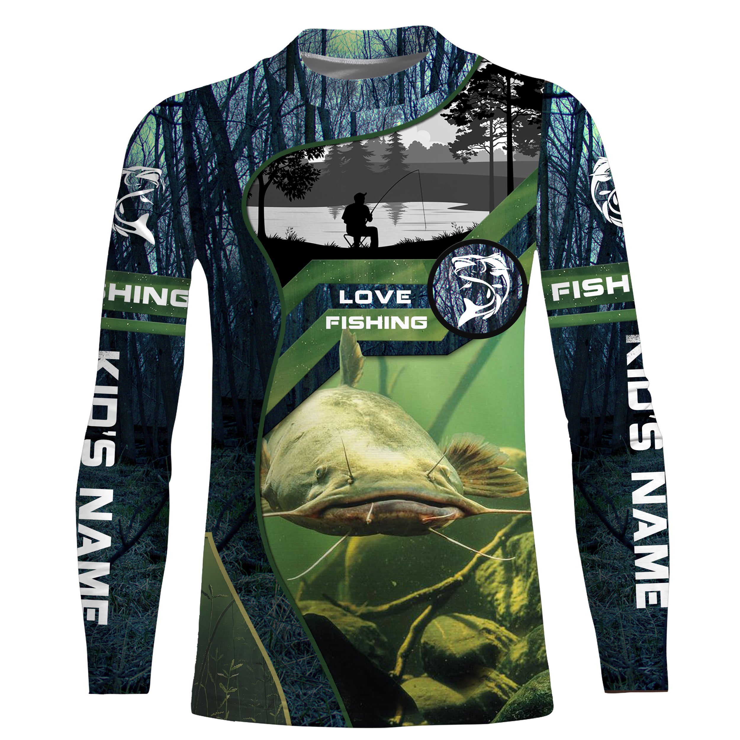 Catfish Custom Kid Long Sleeve performance Fishing Shirts, Catfish Fishing jerseys IPHW2388