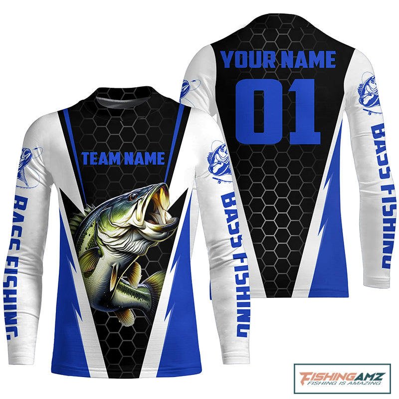 Personalized Bass Fishing sport jerseys, Bass Fishing Kid Long Sleeve tournament Shirts |Blue IPHW3744