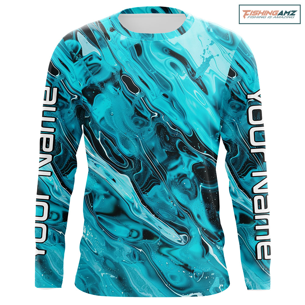 Blue Water Ripple Camo Custom Long Sleeve Performance Fishing Shirts, Uv Protection Fishing Jerseys IPHW5969