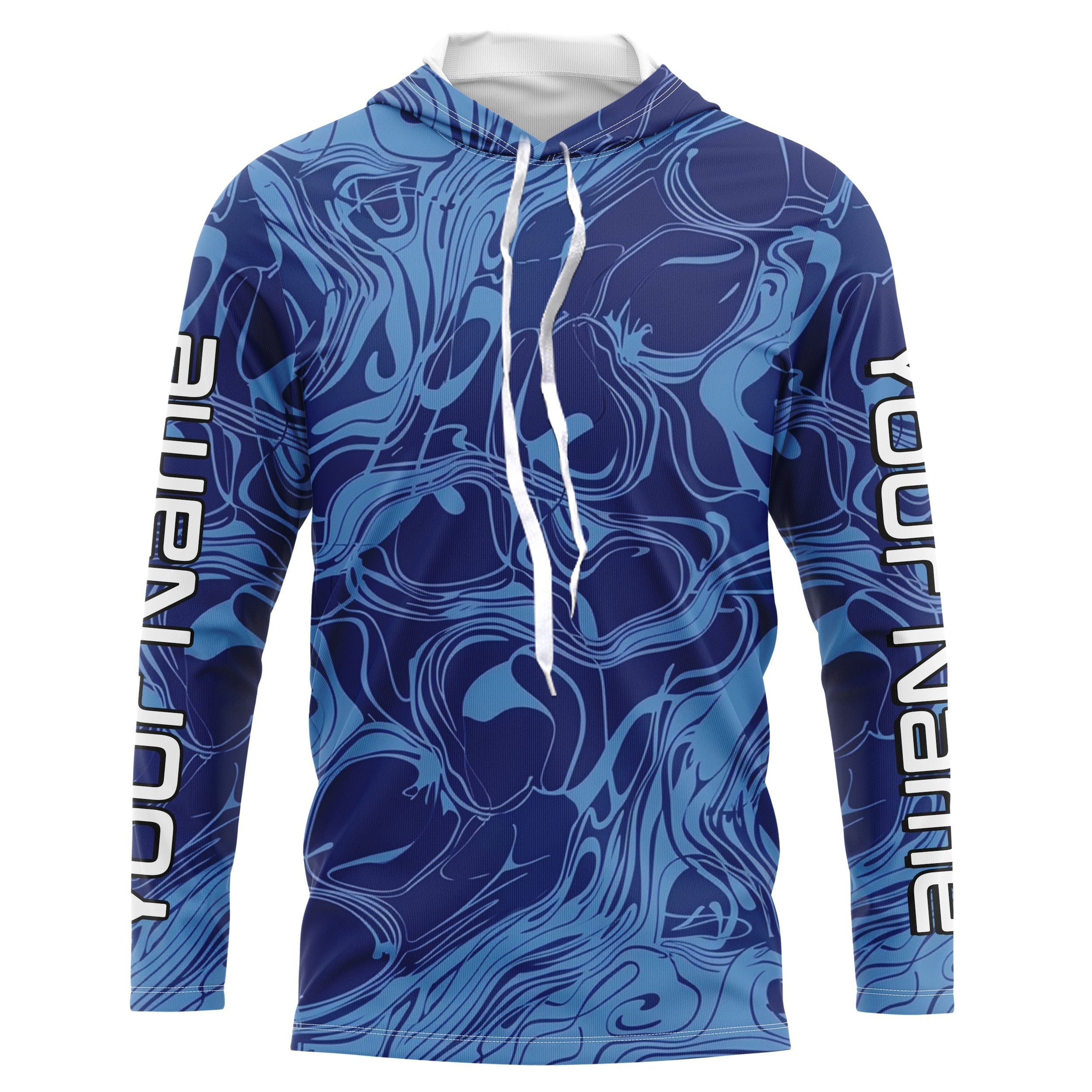 Water Pattern Camo Custom Long Sleeve Performance Fishing Shirts, Blue Camo Fishing Jerseys IPHW5973