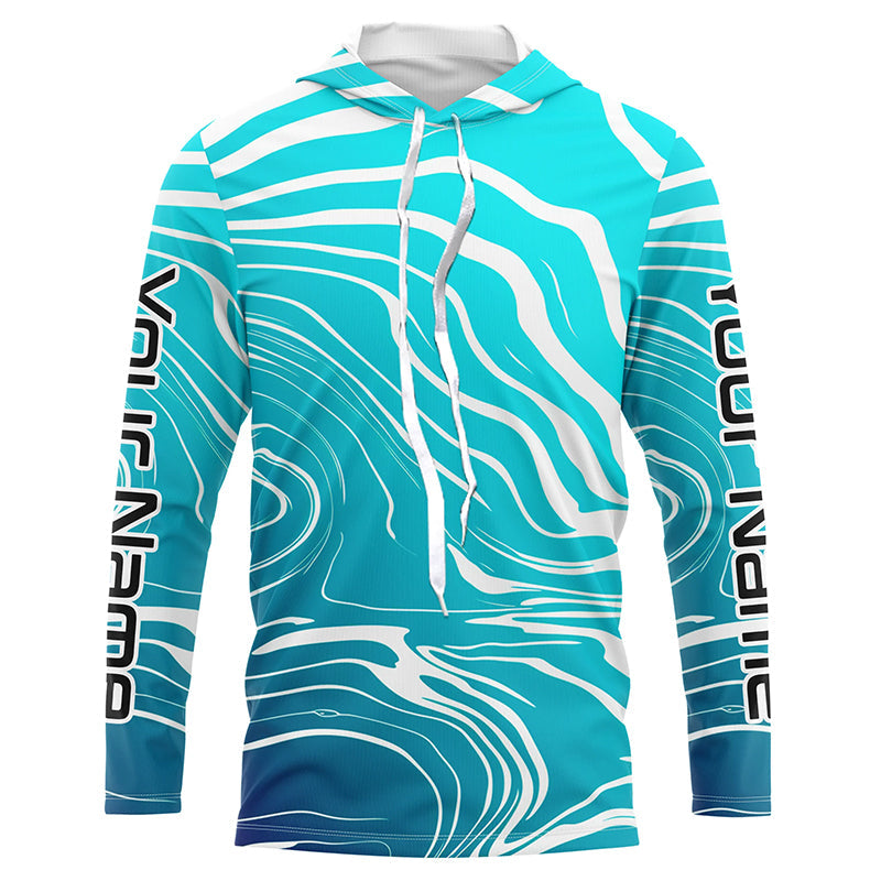 Custom Blue Water Camo Long Sleeve Performance Fishing Shirts For Men, Women And Kids IPHW5864