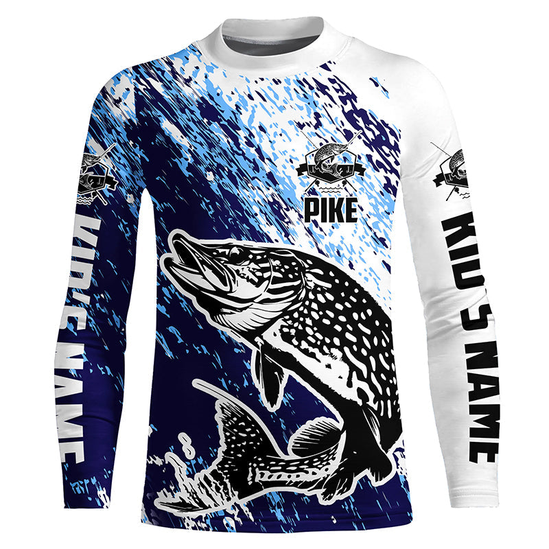 Custom Pike Fishing Jerseys, Pike Fishing Long Sleeve Performance Shirts | Blue IPHW6300