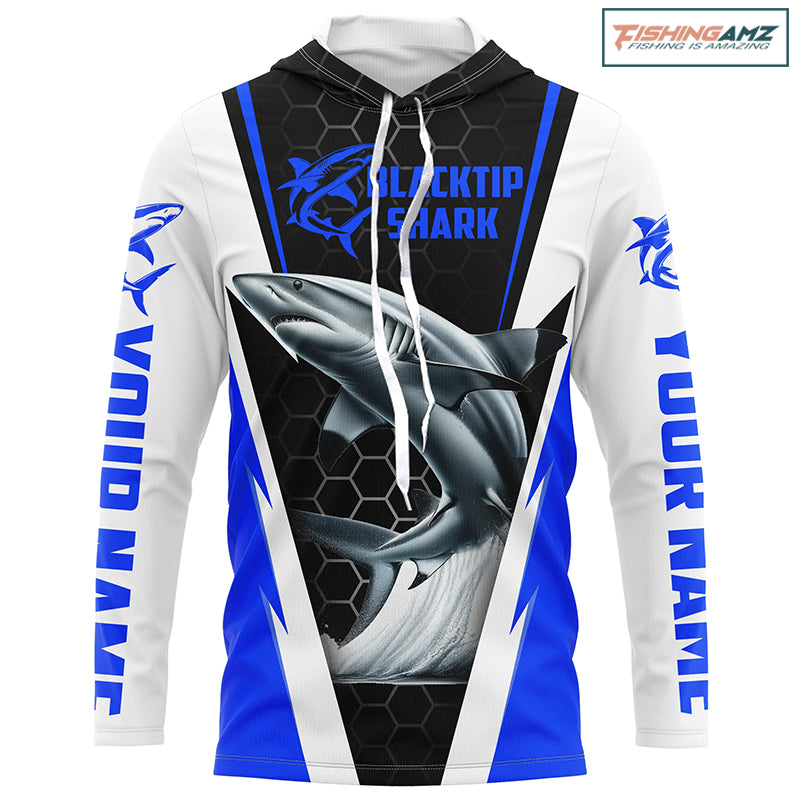 Blacktip Shark Fishing Custom Long Sleeve Performance Shirts, Shark Fishing Apparel | Blue IPHW6305