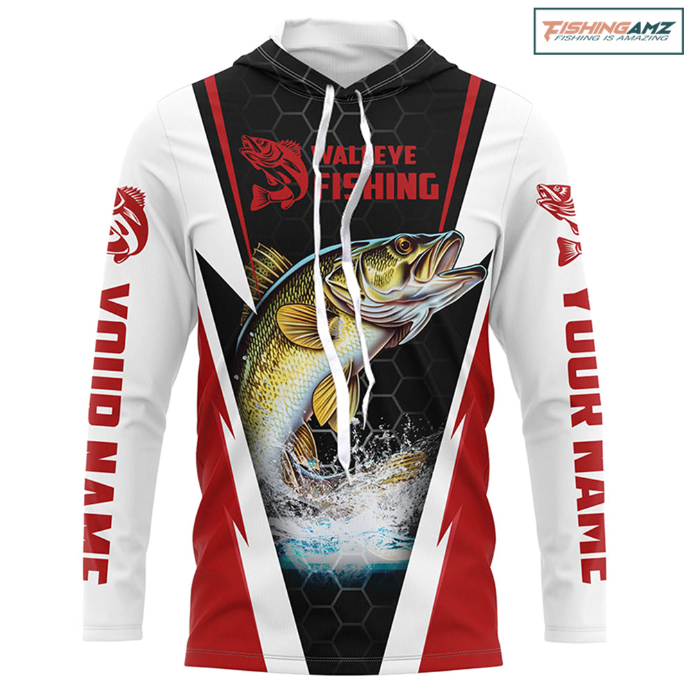 Custom Walleye Fishing Jerseys, Walleye Long Sleeve Tournament Fishing Shirts | Red IPHW5714