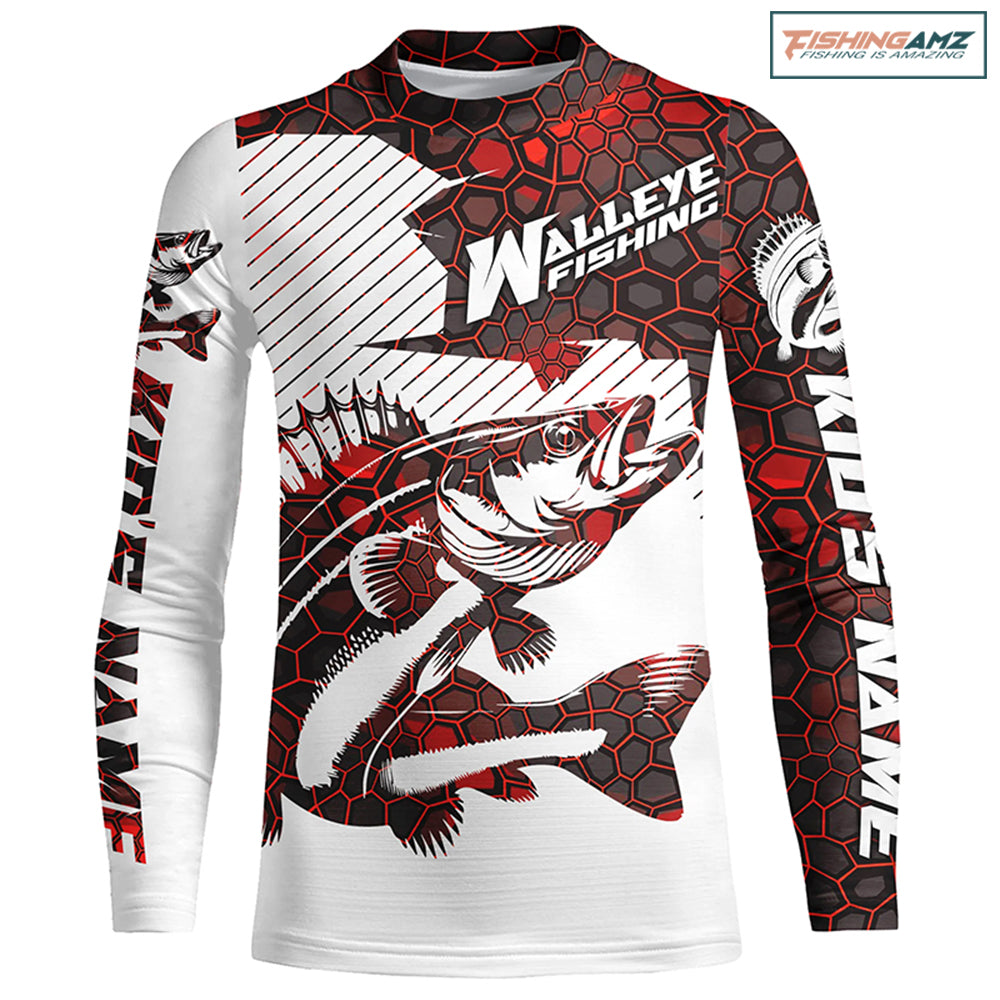 Custom Walleye Fishing Jerseys, Walleye Fishing Long Sleeve Fishing Tournament Shirts | Red Camo IPHW5732