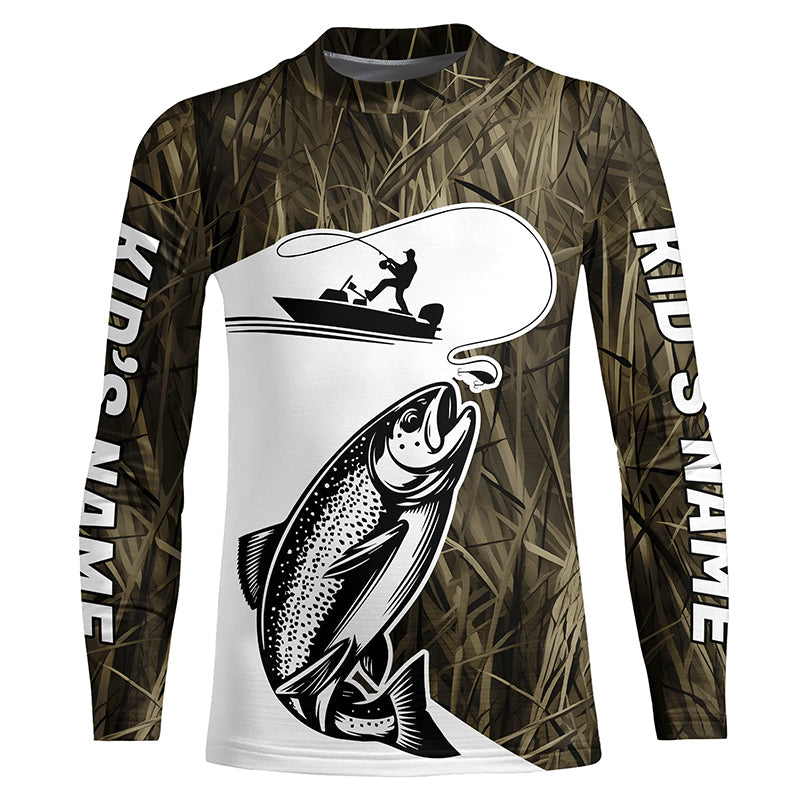 Custom Trout Fishing Camo Long Sleeve Fishing Shirts, Trout Tournament Fly Fishing Shirt IPHW7421