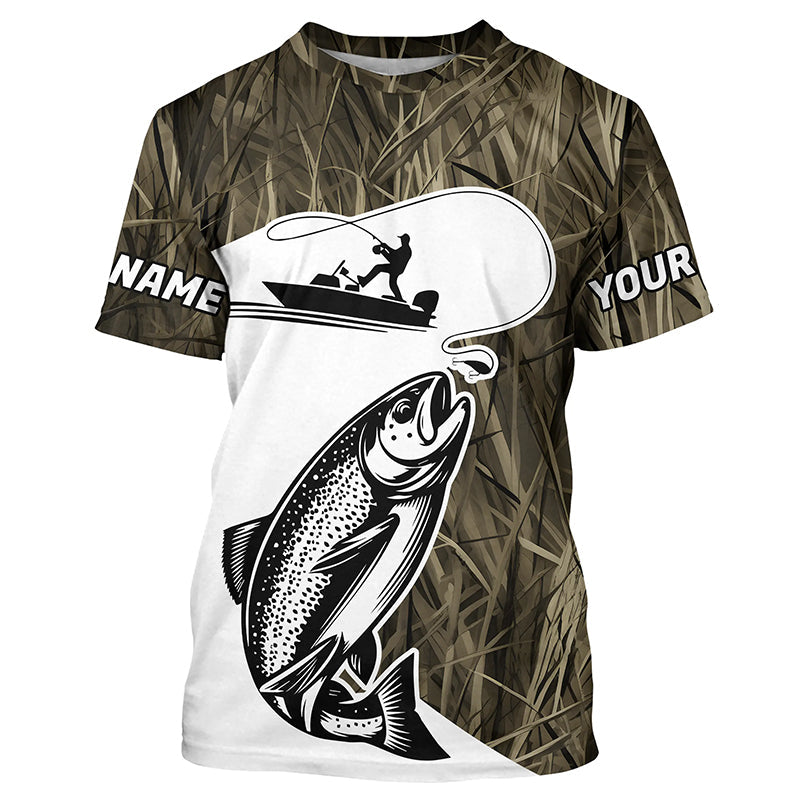 Custom Trout Fishing Camo Long Sleeve Fishing Shirts, Trout Tournament Fly Fishing Shirt IPHW7421