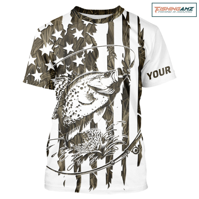 Custom Patrotic Crappie Camo Fishing T-Shirts, Crappie US Fishing T-Shirt IPHW9147