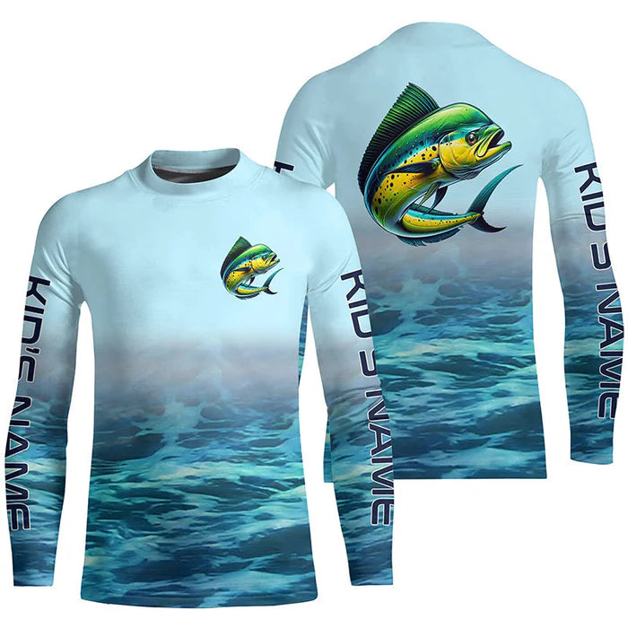 Mahi Mahi Fishing Custom Performance Fishing Gear Shirts, Mahi Mahi Kid Long Sleeve Fishing Shirts IPHW6816