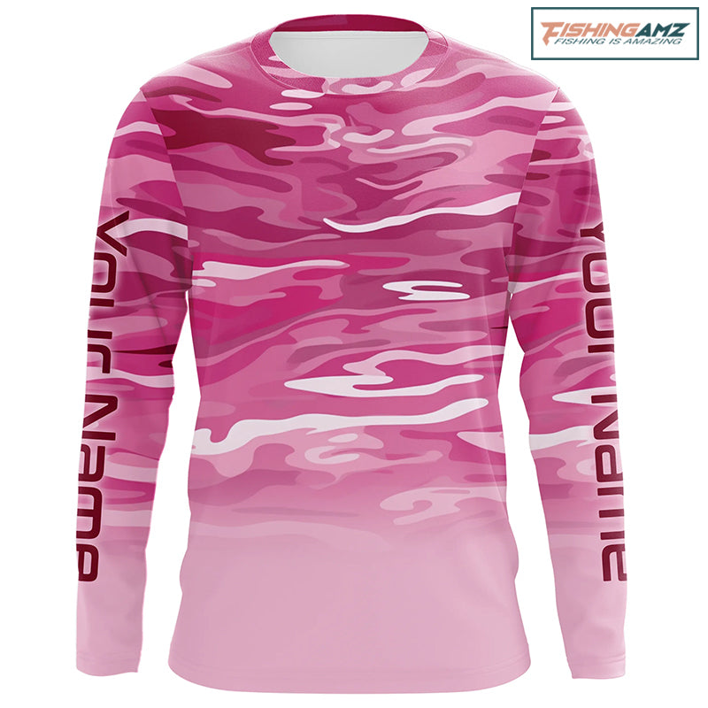 Pink Camo Custom Long Sleeve Tournament Performance Fishing Shirts For Charter Fishing Trip IPHW5797