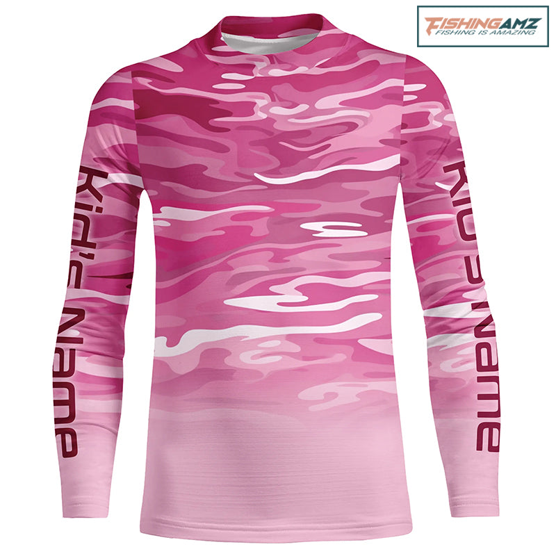 Pink Camo Custom Long Sleeve Tournament Performance Fishing Shirts For Charter Fishing Trip IPHW5797